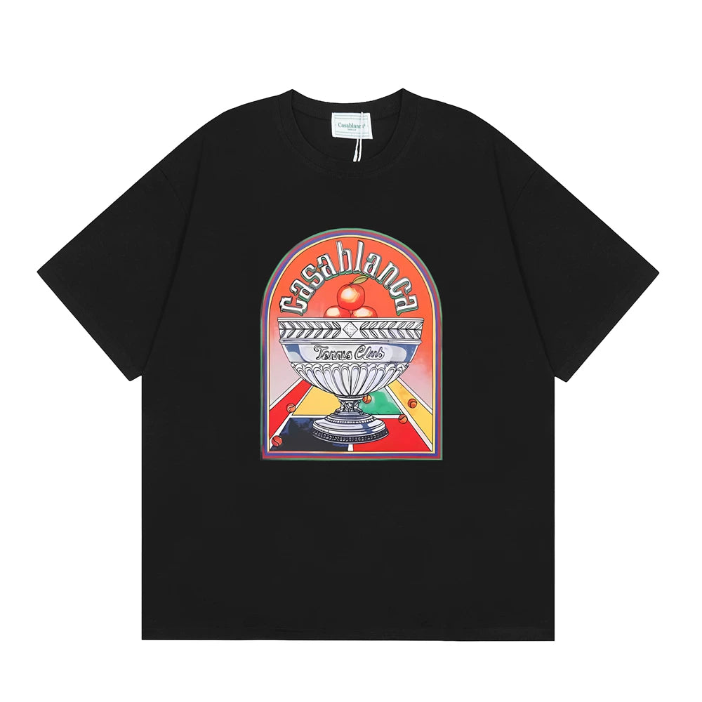 Casablanca Arch Tennis Court Back Graphic T-Shirt - Black