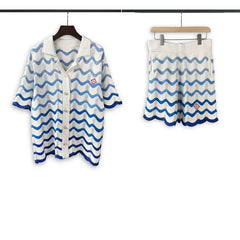 Casablanca Gradient Blue Wave Knit Set - White / Royal Blue