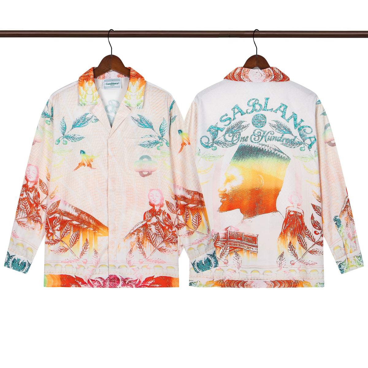Casablanca Sunset Gradient & Coastal Silk-Style Shirt - Cream / Red