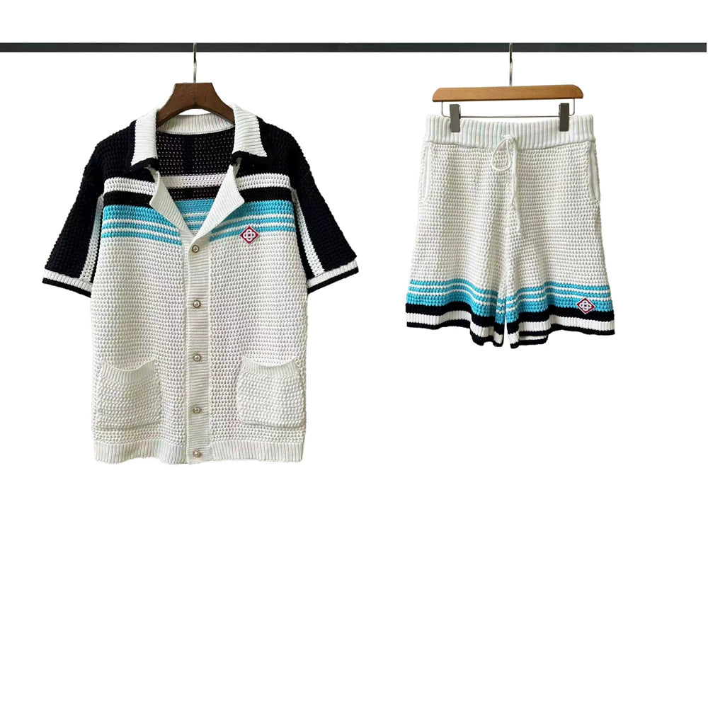 Casablanca Knit Set - White / Black / Blue