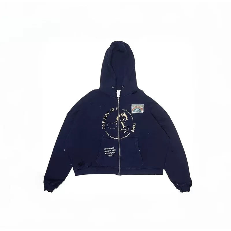 PALY Hollywood Circular Art Graphic Zip-Up Hoodie - Navy Blue