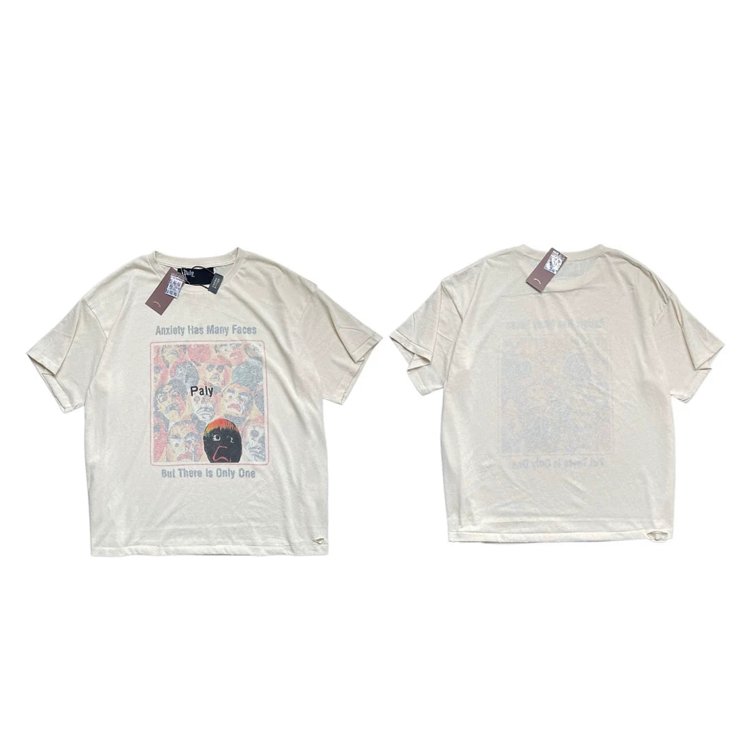 PALY Hollywood Multi-Face Art Graphic T-Shirt - Cream