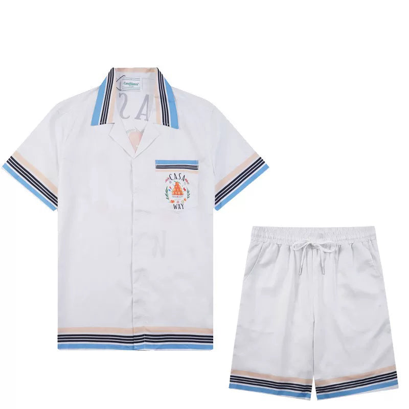 Casablanca Blue Striped Trim Set - White / Blue