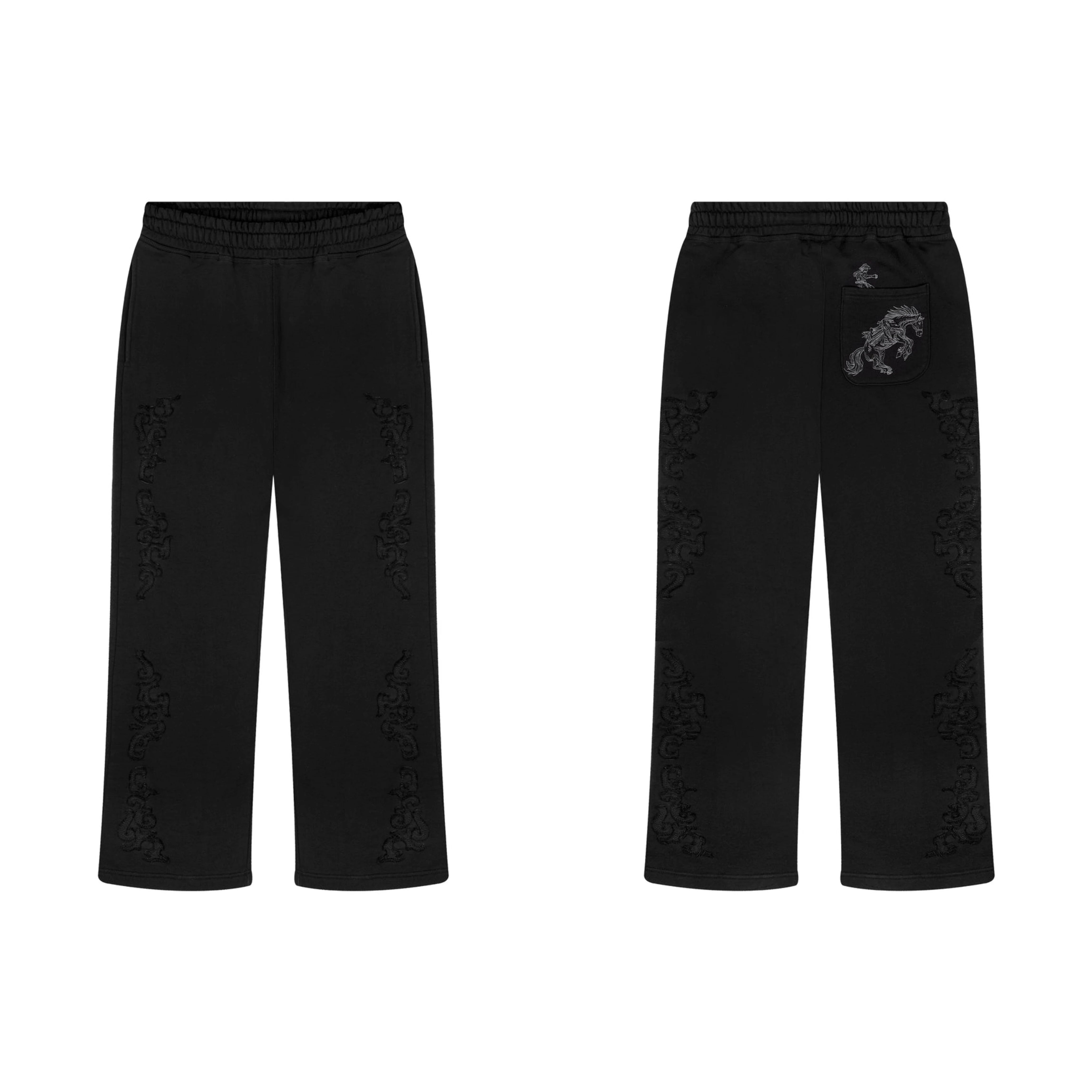 Derschutze Ornate Vine Embroidery Sweatpants - Black