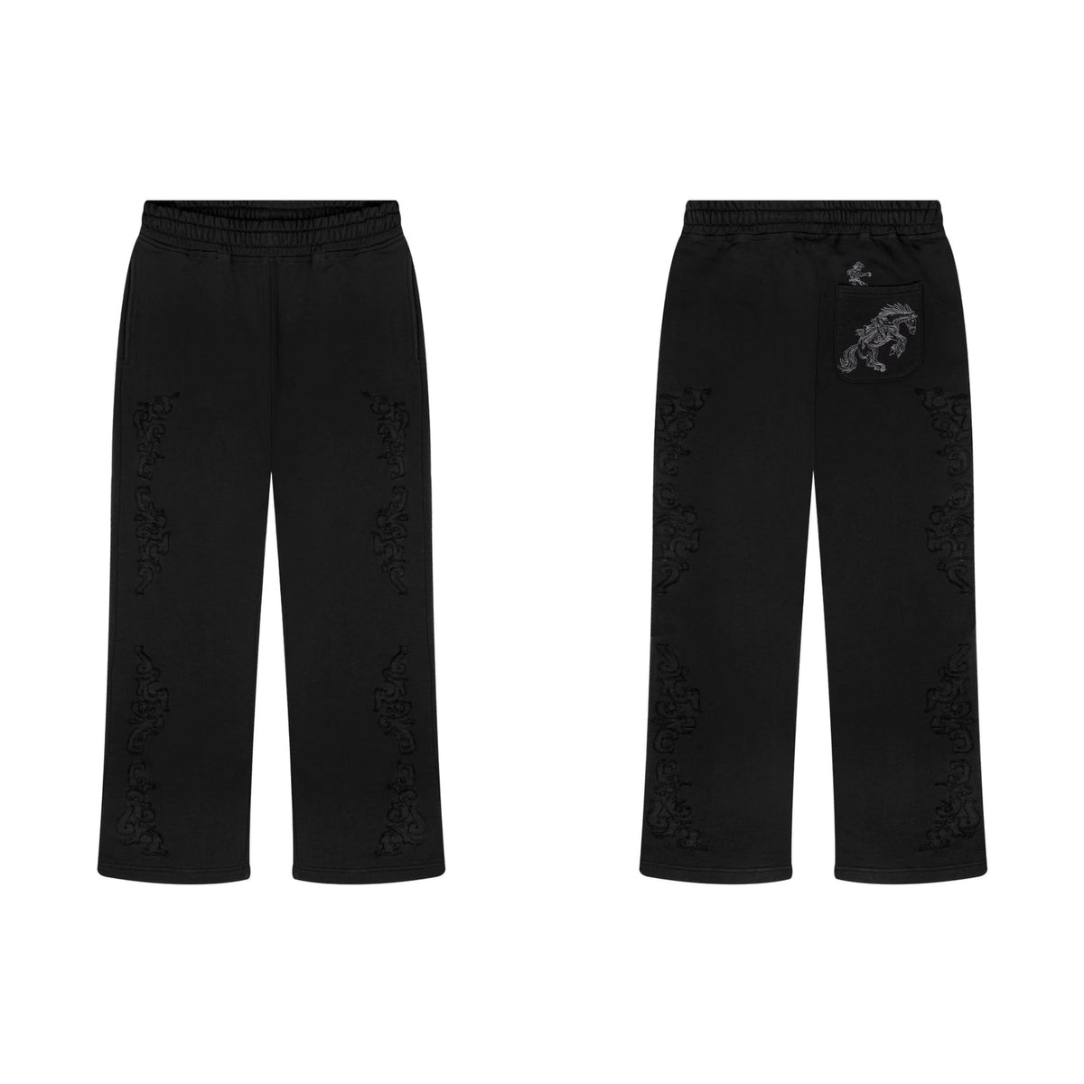 Derschutze Ornate Vine Embroidery Sweatpants - Black