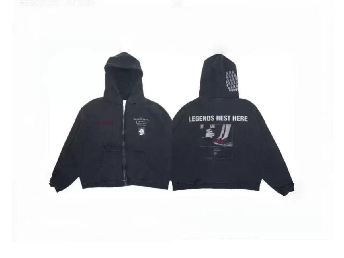 PALY Hollywood "Legends Rest Here" Vintage Zip-Up Hoodie - Black