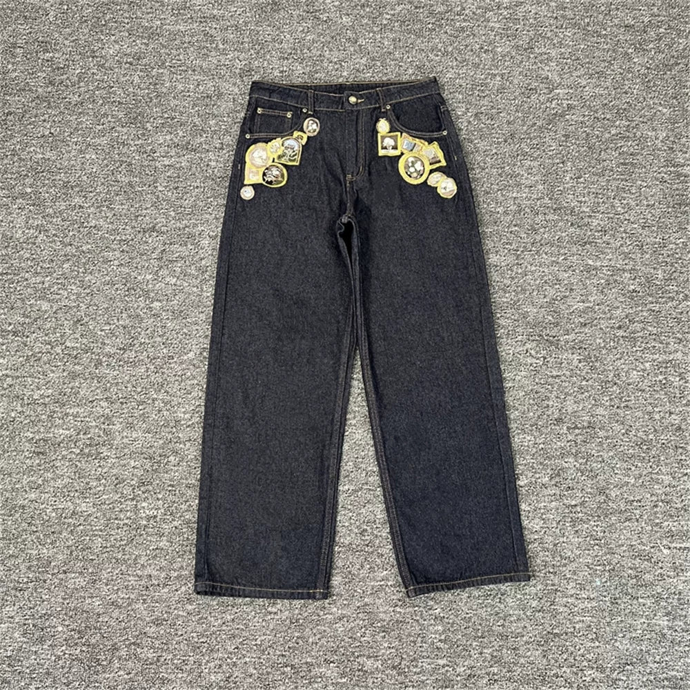 Derschutze Black Vintage Badge Embellished Jeans