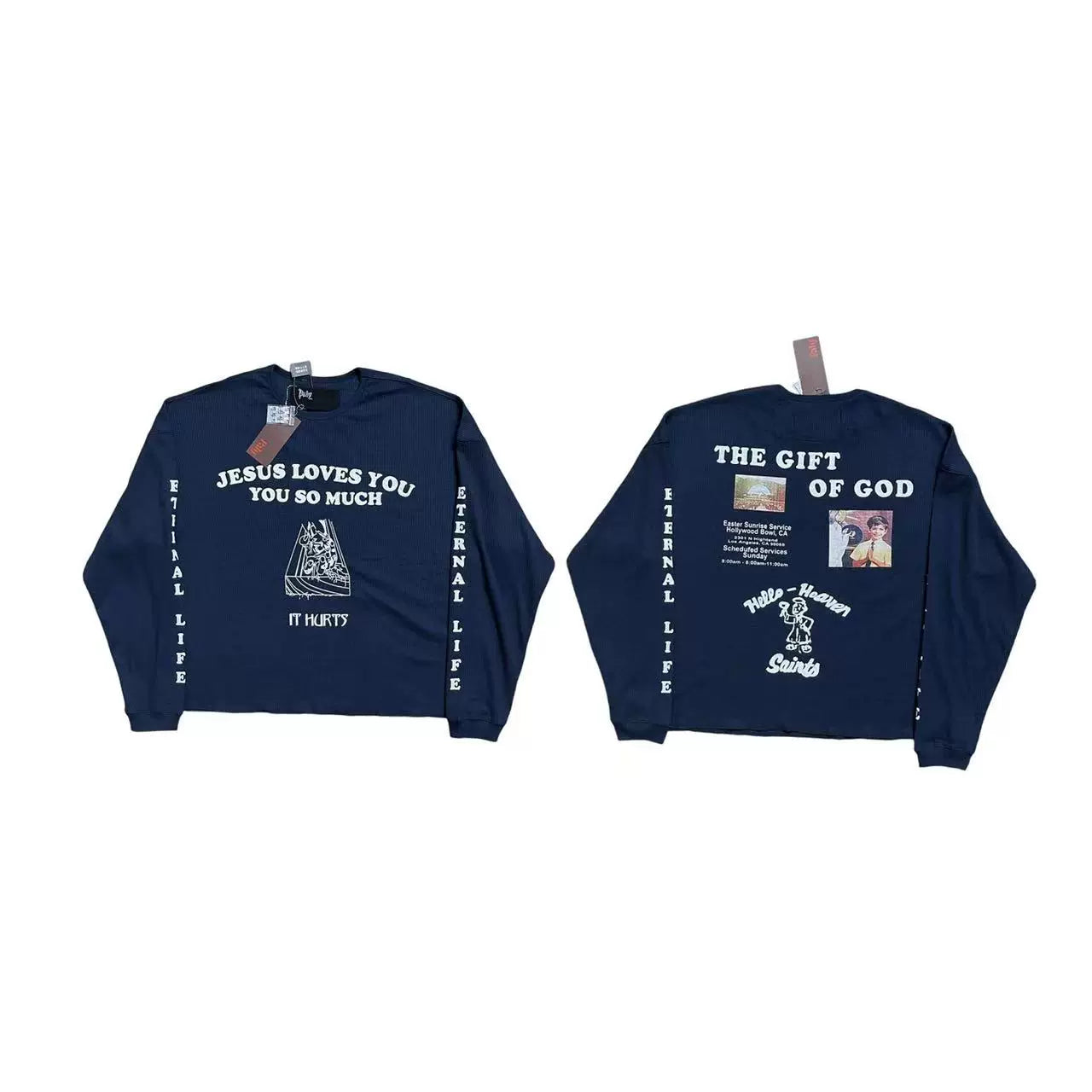 PALY Hollywood "Jesus Loves You" Graphic Long-Sleeve T-Shirt - Navy Blue