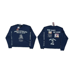 PALY Hollywood "Jesus Loves You" Graphic Long-Sleeve T-Shirt - Navy Blue
