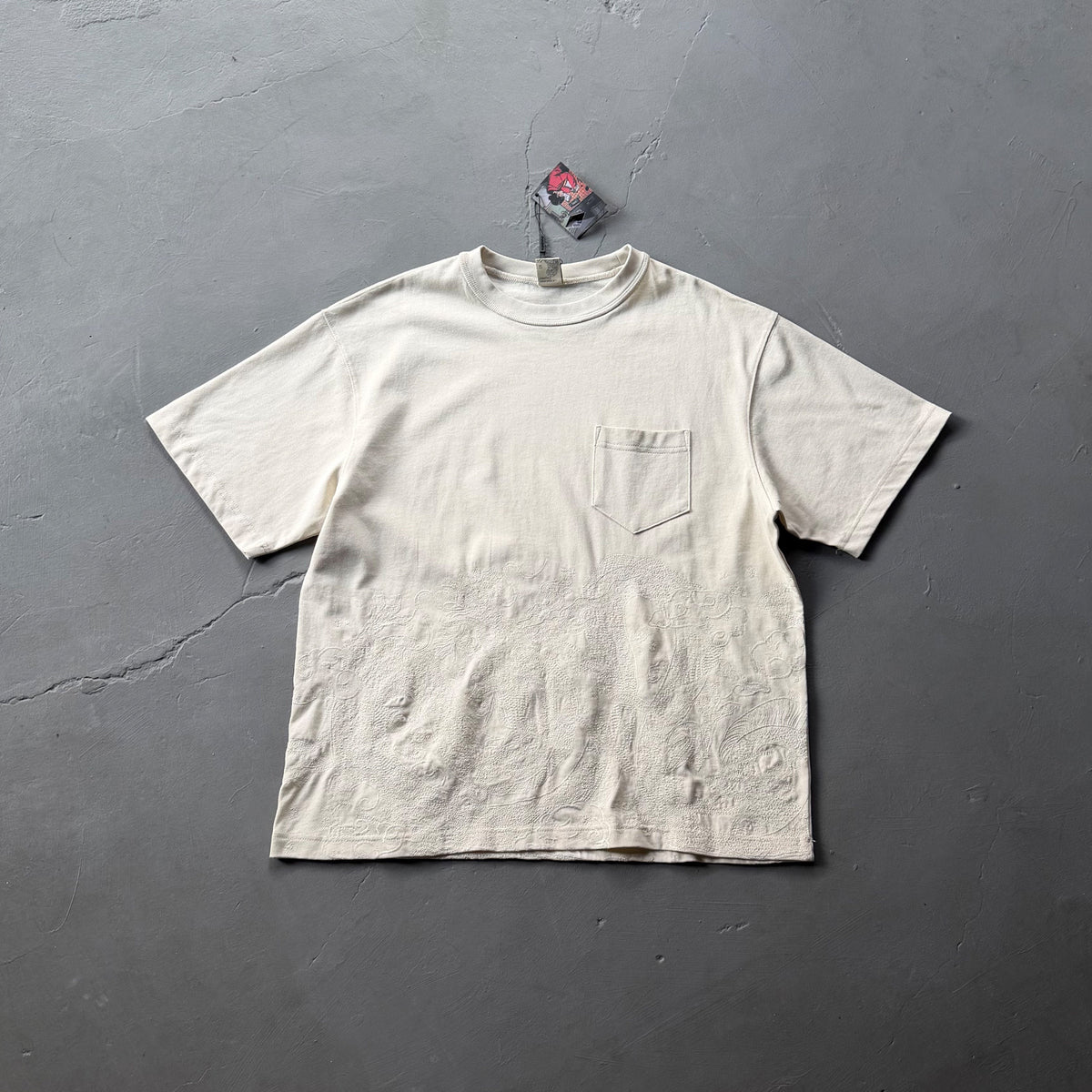 Derschutze Chest Pocket & Minimal Embroidery Tee - Cream
