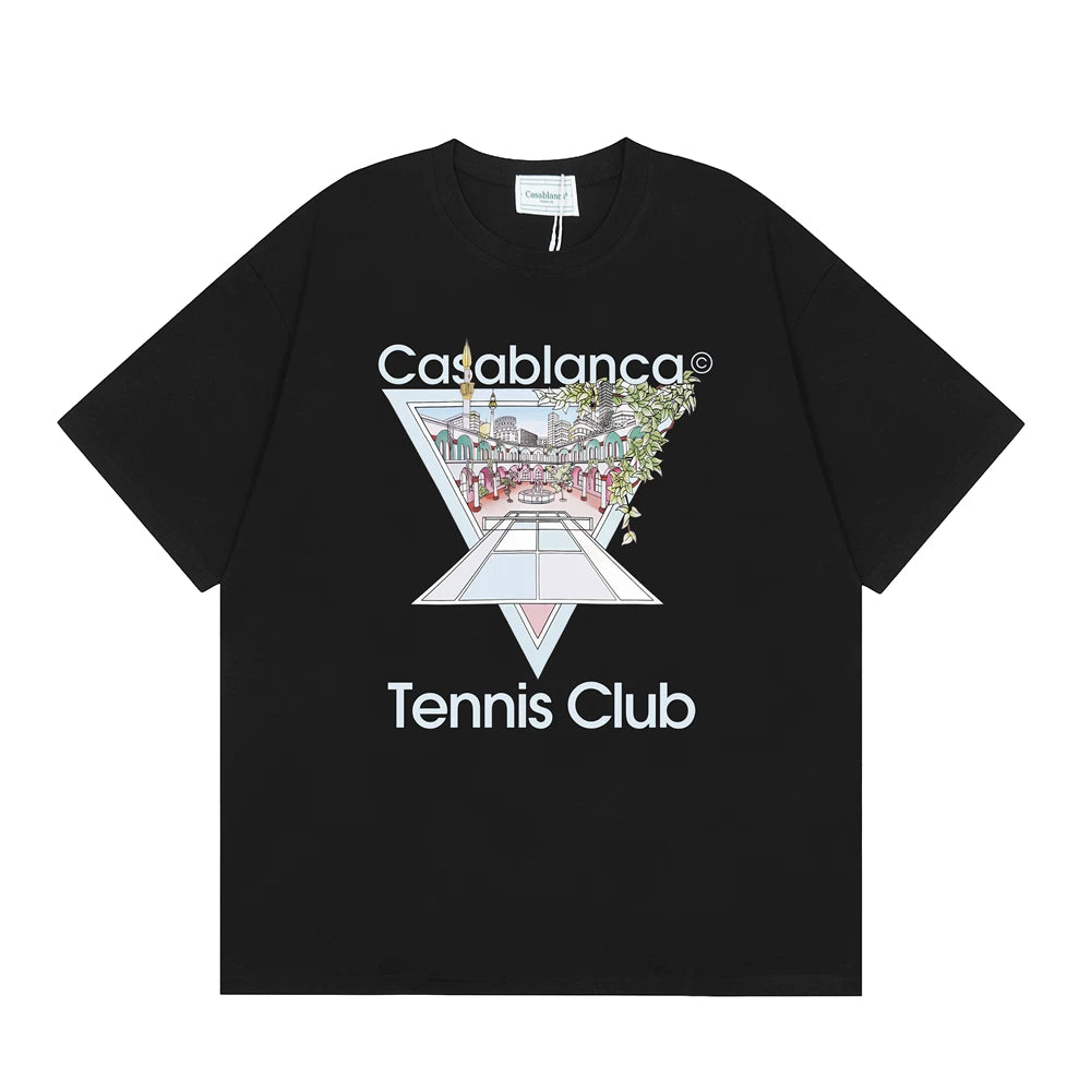 Casablanca Tennis Club Triangle Graphic T-Shirt - Black