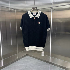 Casablanca Solid Knit Polo Shirt - Navy / White