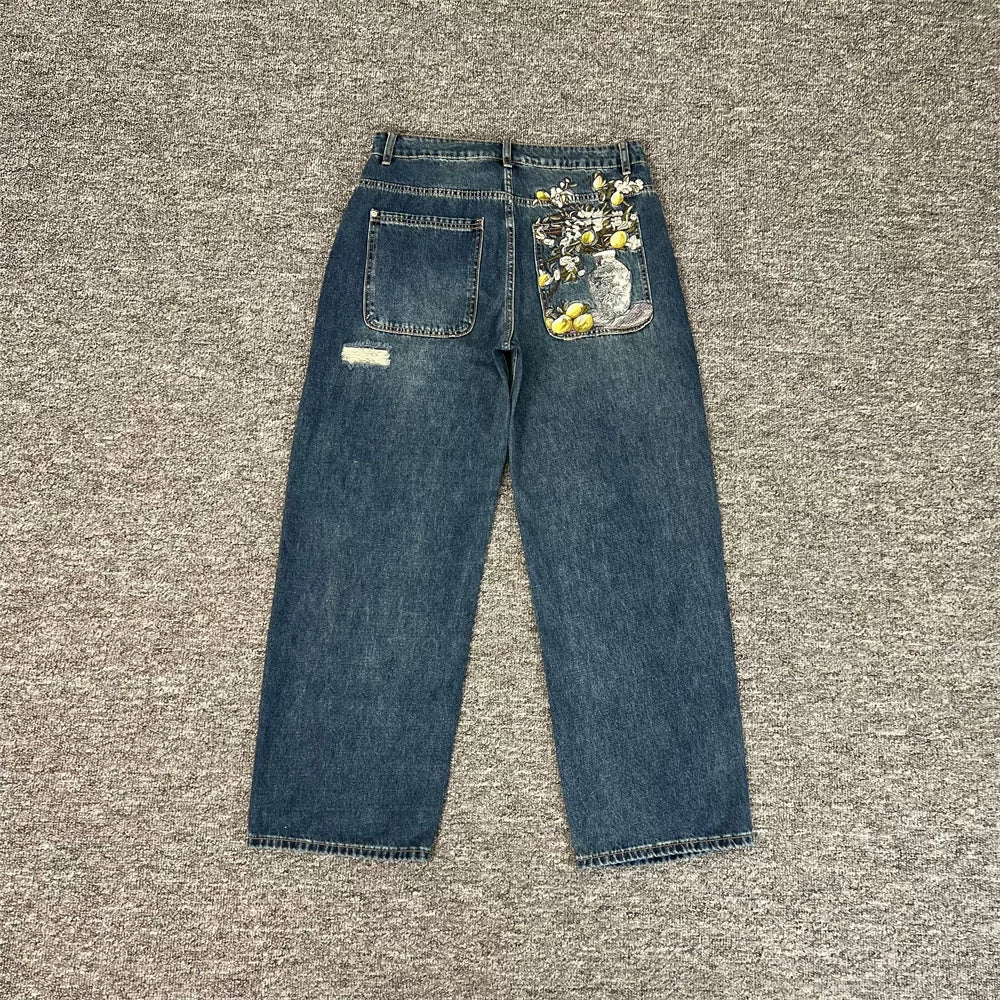 Derschutze Still Life Painting Pocket Jeans - Vintage Blue
