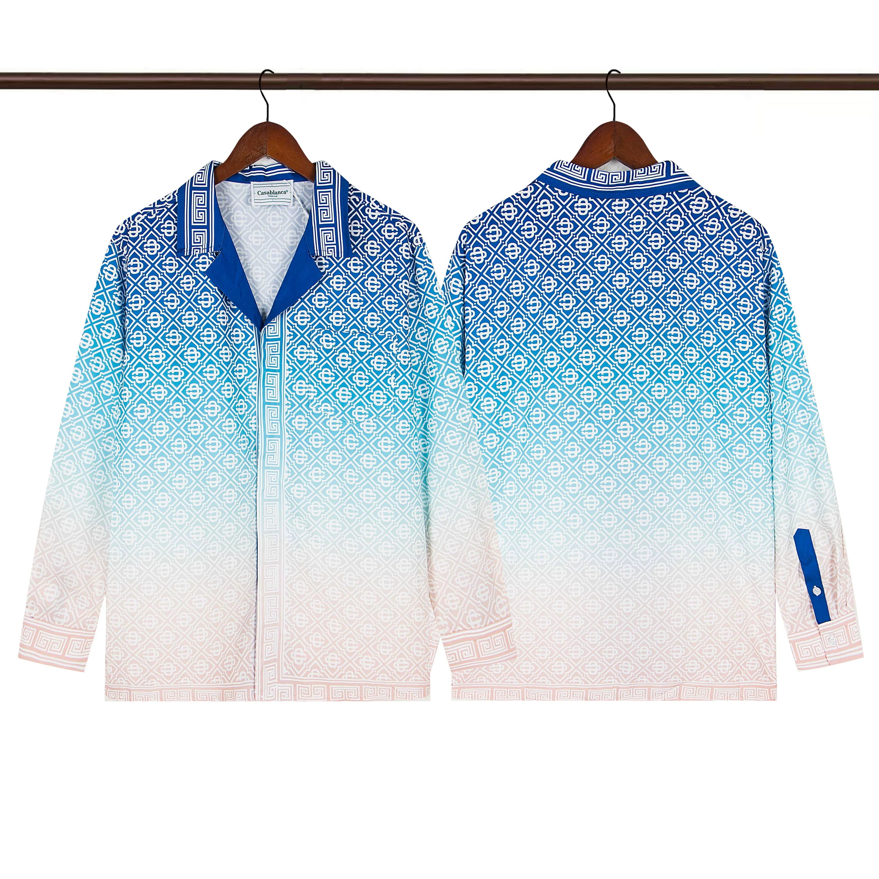 Casablanca Ombré Diamond Monogram Silk-Style Shirt - Blue