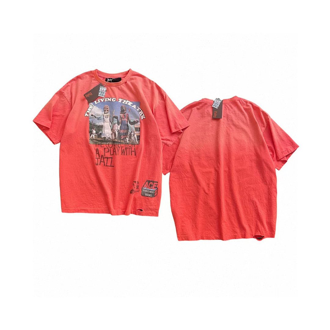 PALY Hollywood Vintage Landscape & Character Graphic T-Shirt - Red