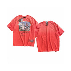 PALY Hollywood Vintage Landscape & Character Graphic T-Shirt - Red