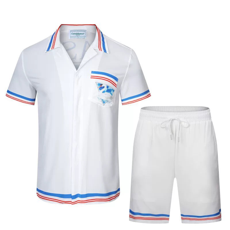 Casablanca Red & Blue Trim Resort Set - White / Red / Blue
