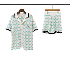 Casablanca Scallop Wave Knit Set - Mint Green / White
