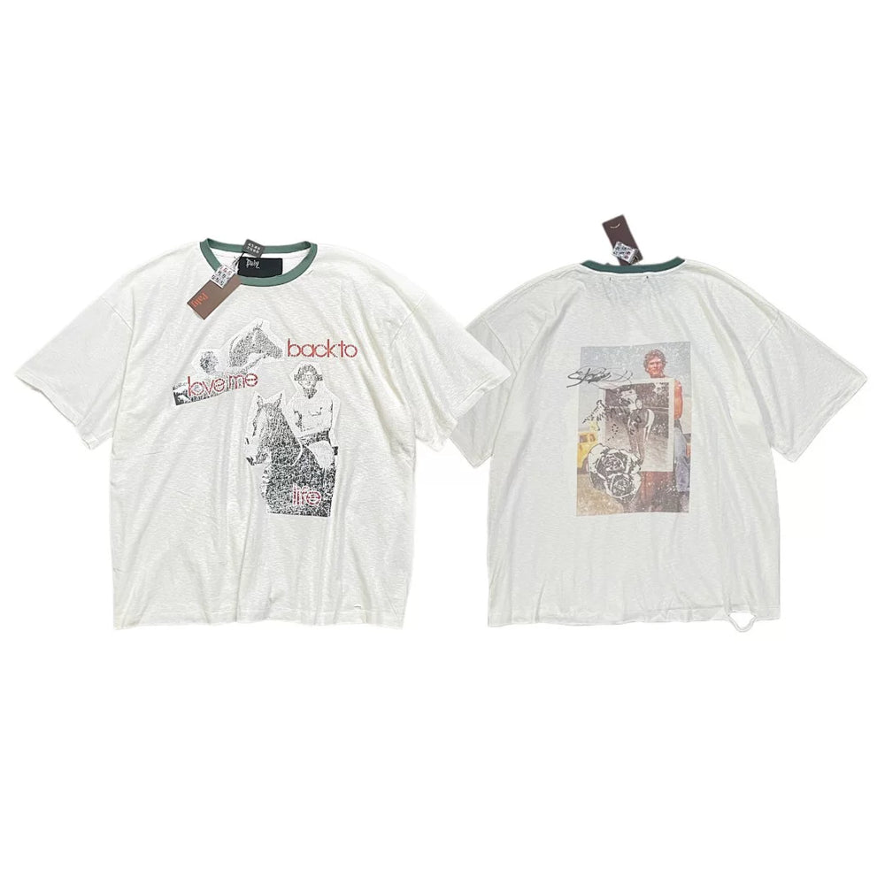 PALY Hollywood Green-Trim Vintage Equestrian T-Shirt - Cream