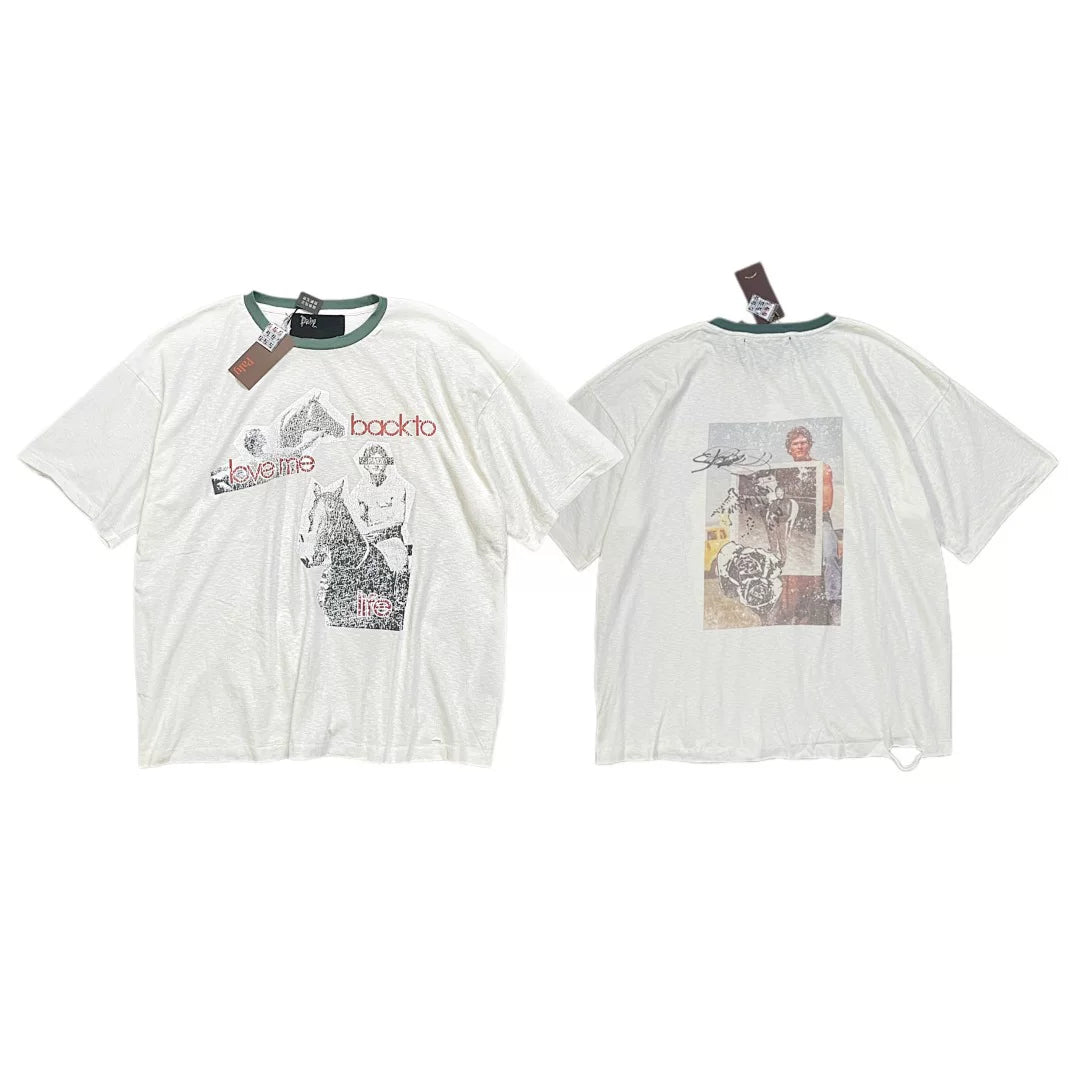PALY Hollywood Green-Trim Vintage Equestrian T-Shirt - Cream