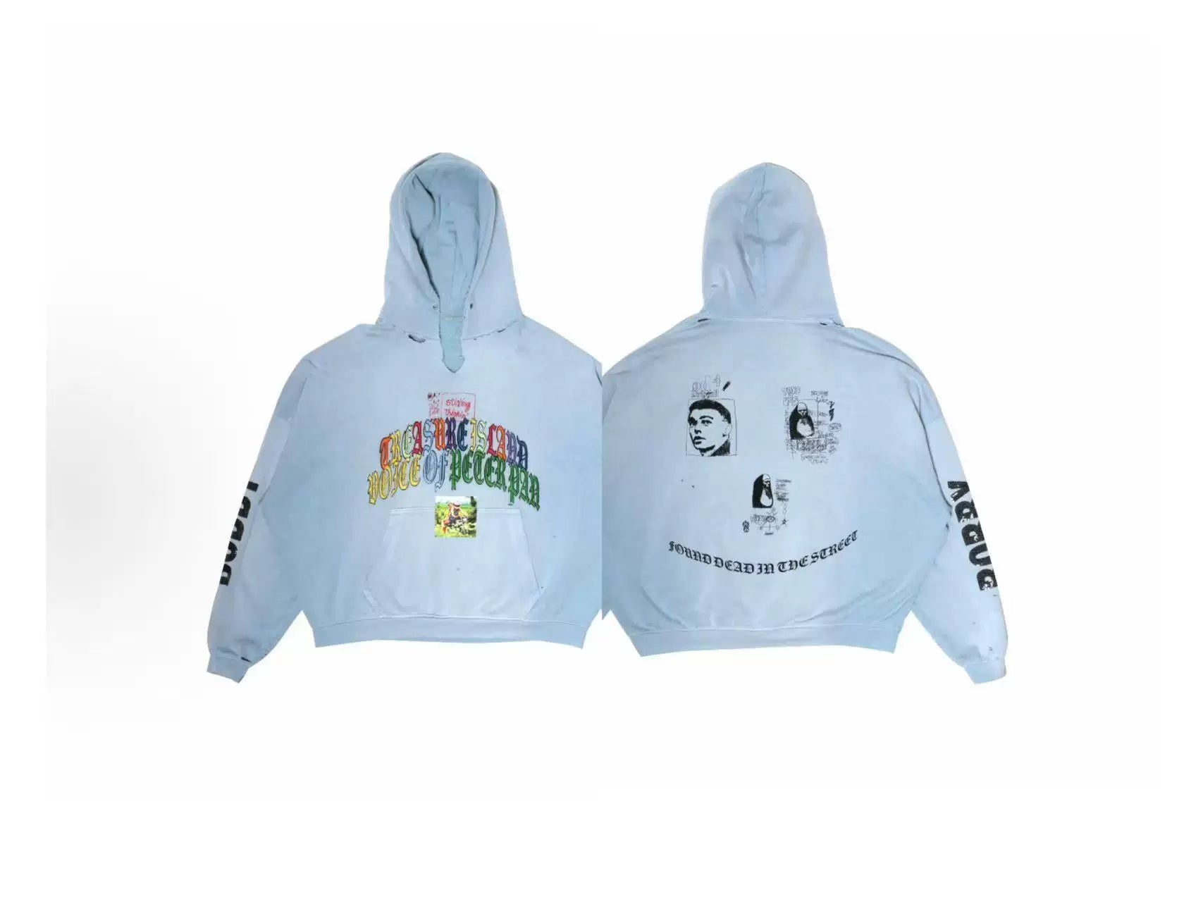 PALY Hollywood Multi-Color Slogan Graphic Hoodie - Light Blue
