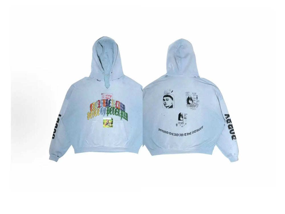 PALY Hollywood Multi-Color Slogan Graphic Hoodie - Light Blue