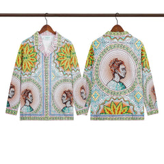 Casablanca Classical Portrait & Medallion Silk-Style Shirt - Blue / Green