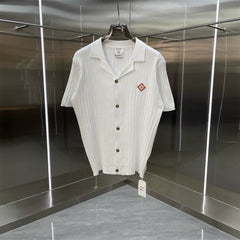 Casablanca Ribbed Knit Button-Down Shirt - White