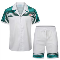 Casablanca Green Striped Shoulder & Hem Set - White / Dark Green