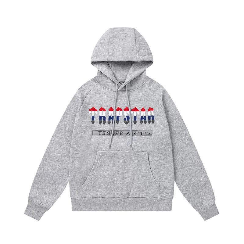 Trapstar Style Autumn/Winter Red, White & Black Gradient Logo Hoodie - Heather Grey