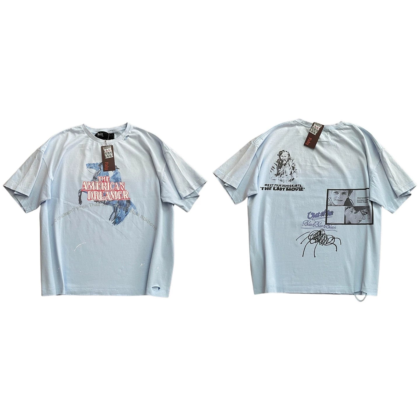 PALY Hollywood Spider & Vintage Collage Graphic T-Shirt - Light Blue