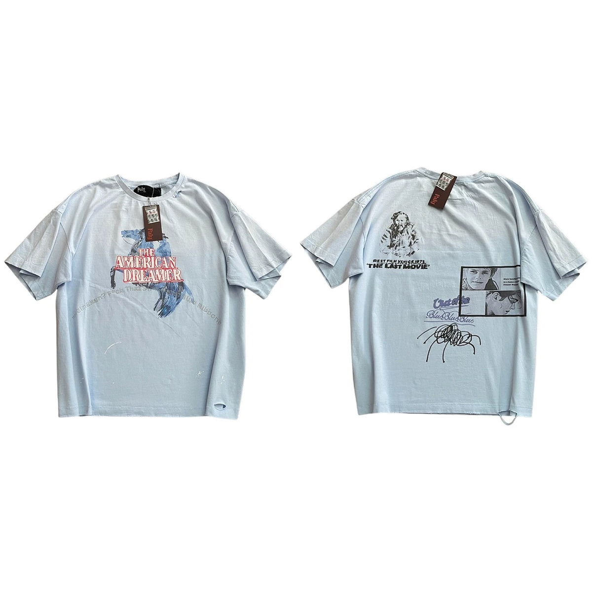 PALY Hollywood Spider & Vintage Collage Graphic T-Shirt - Light Blue
