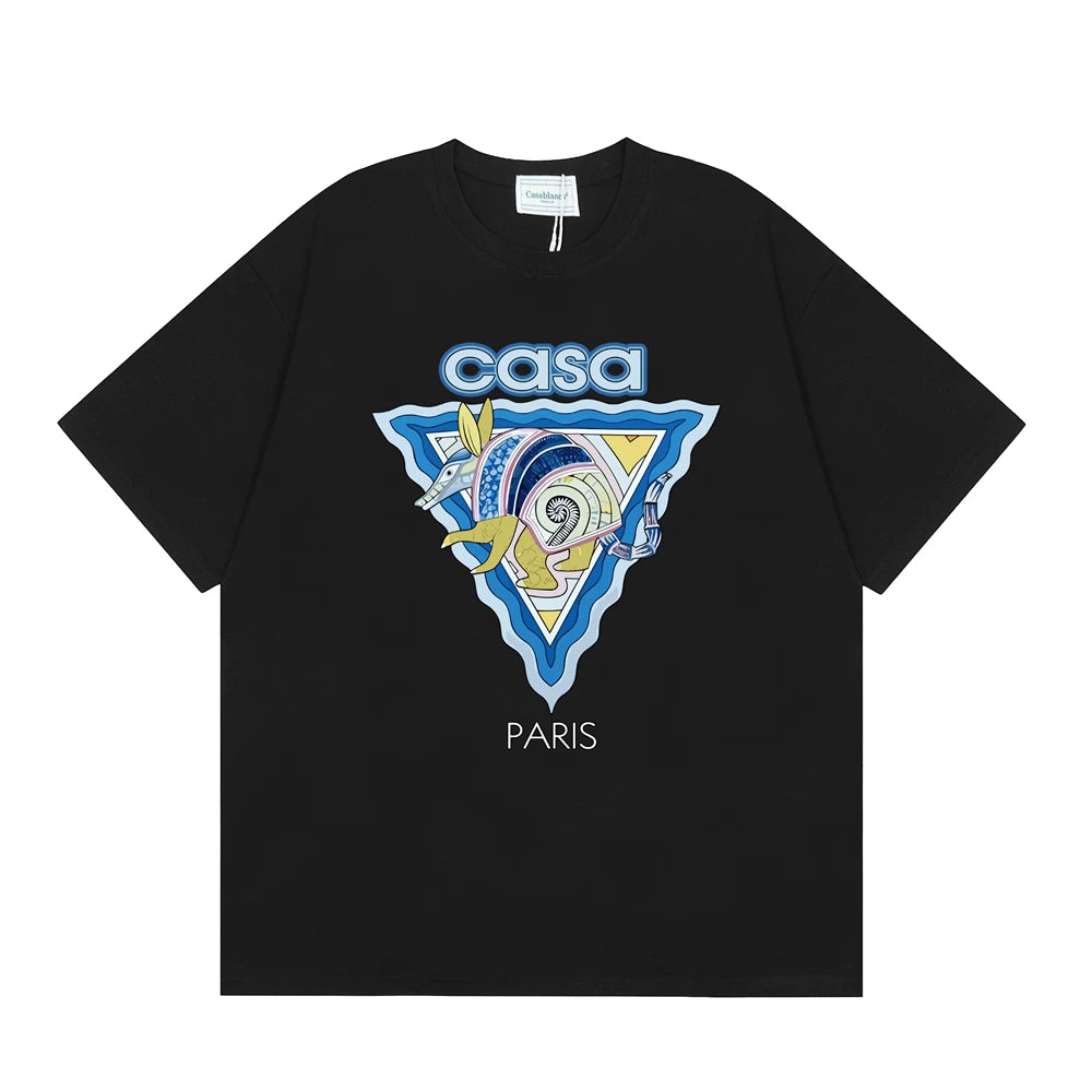 Casablanca Paris Wave & Crocodile Graphic T-Shirt - Black