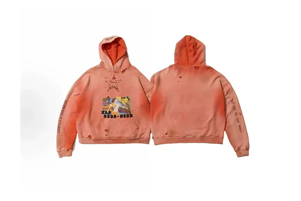 PALY Hollywood Vintage Distressed Graphic Hoodie - Orange/Red
