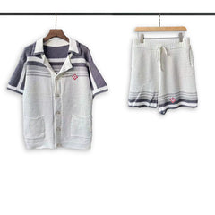 Casablanca Knit Set - White / Grey / Stripe