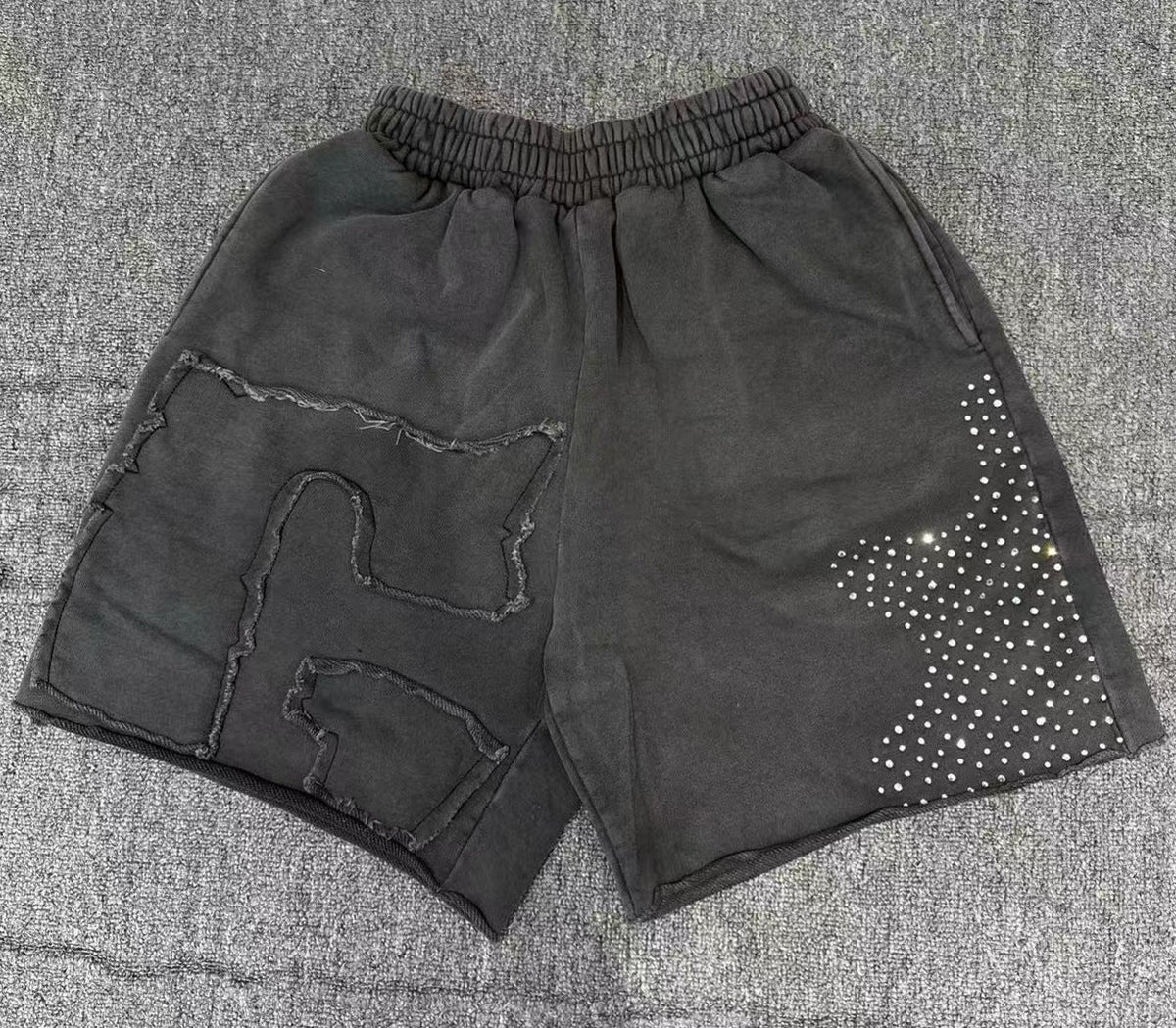 Billionaire Studios Vintage Wash Rhinestone Star Shorts - Washed Black