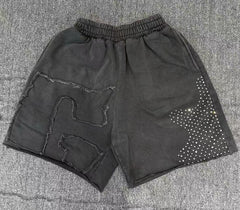 Billionaire Studios Vintage Wash Rhinestone Star Shorts - Washed Black