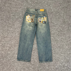 Derschutze Renaissance Painting Patchwork Jeans - Vintage Blue