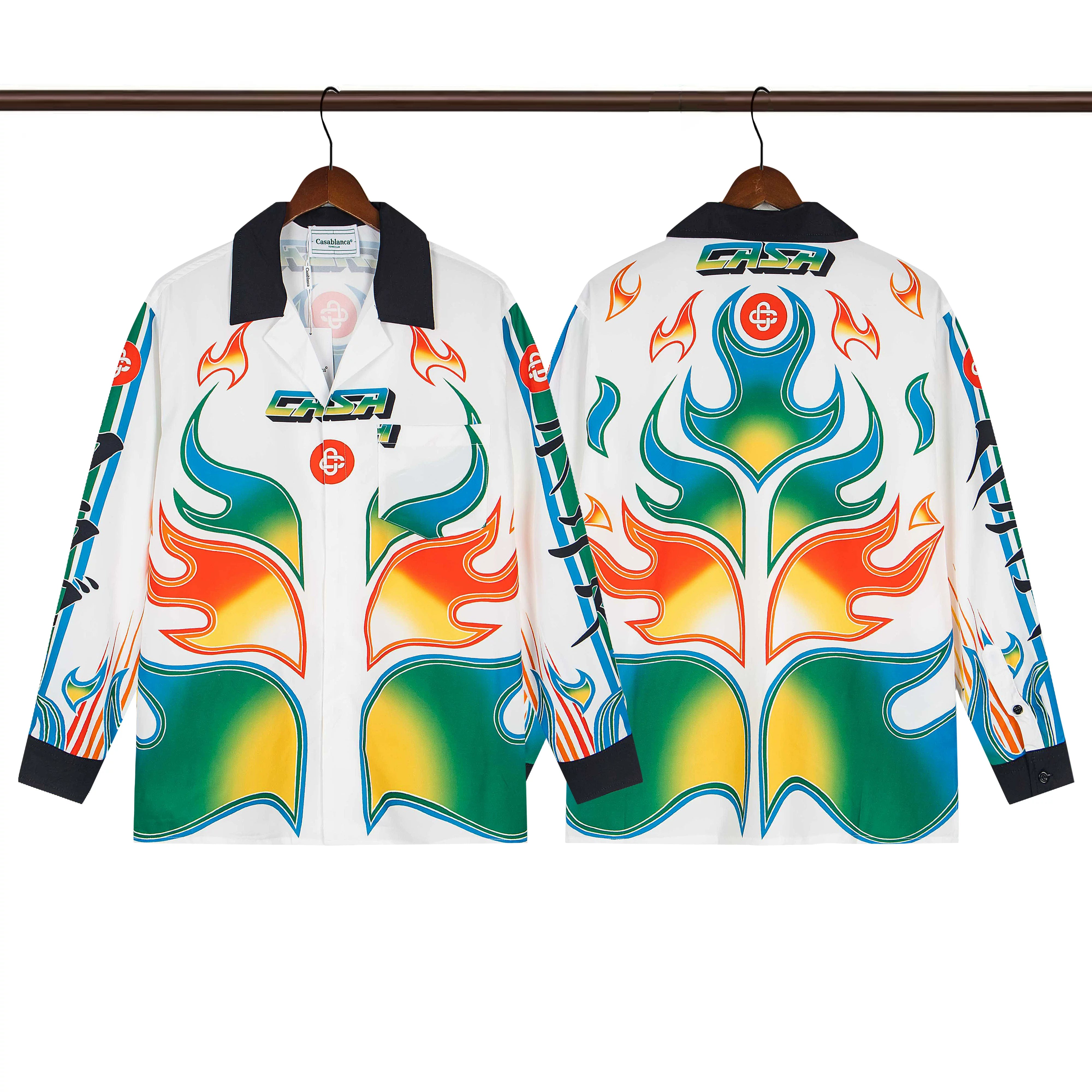 Casablanca Flame Wing Silk-Style Button-Down Shirt - White