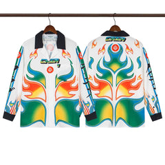 Casablanca Flame Wing Silk-Style Button-Down Shirt - White