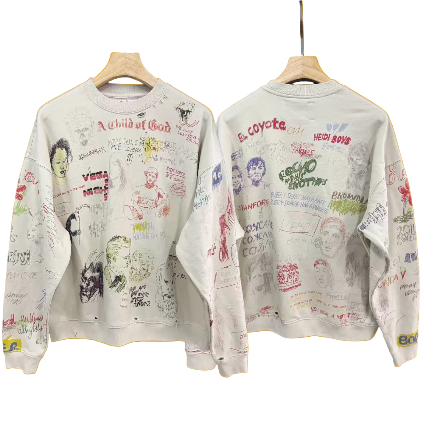 PALY Hollywood Vintage All-Over Script & Doodle Sweatshirt - Cream