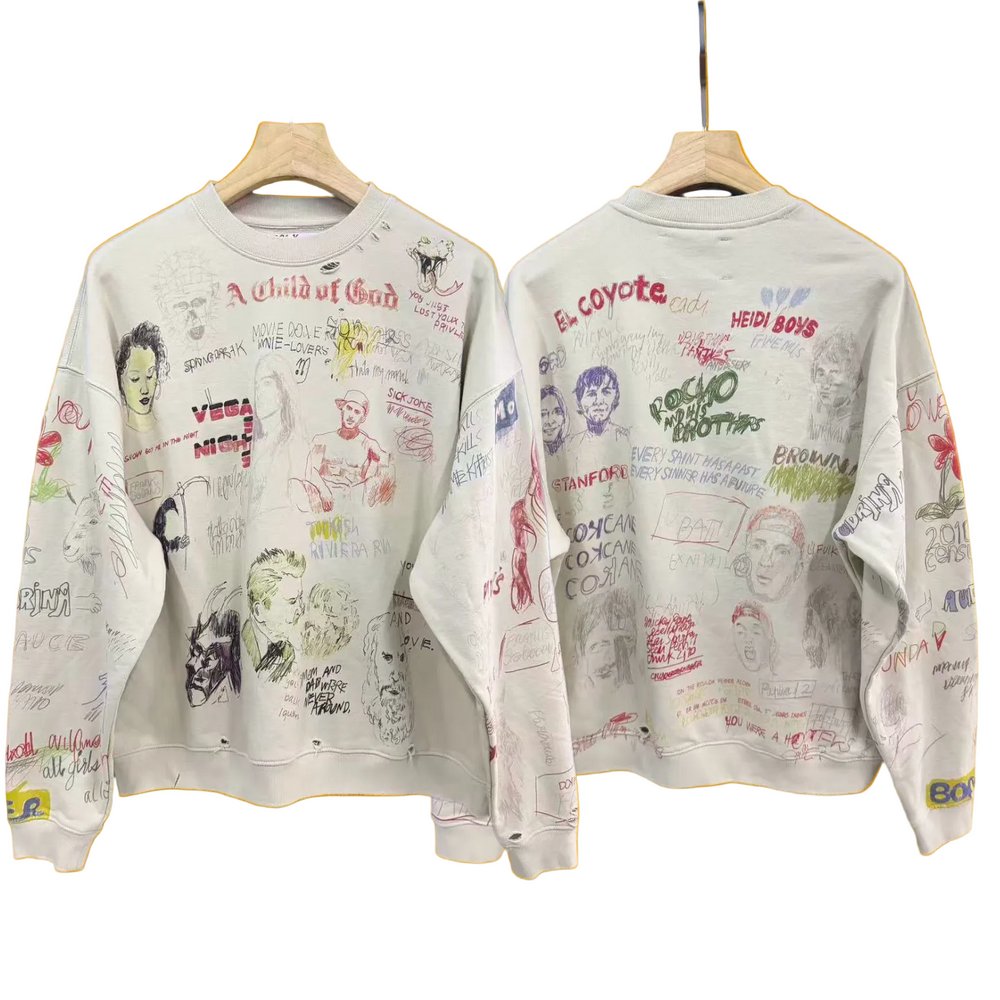 PALY Hollywood Vintage All-Over Script & Doodle Sweatshirt - Cream