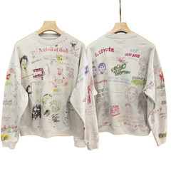 PALY Hollywood Vintage All-Over Script & Doodle Sweatshirt - Cream