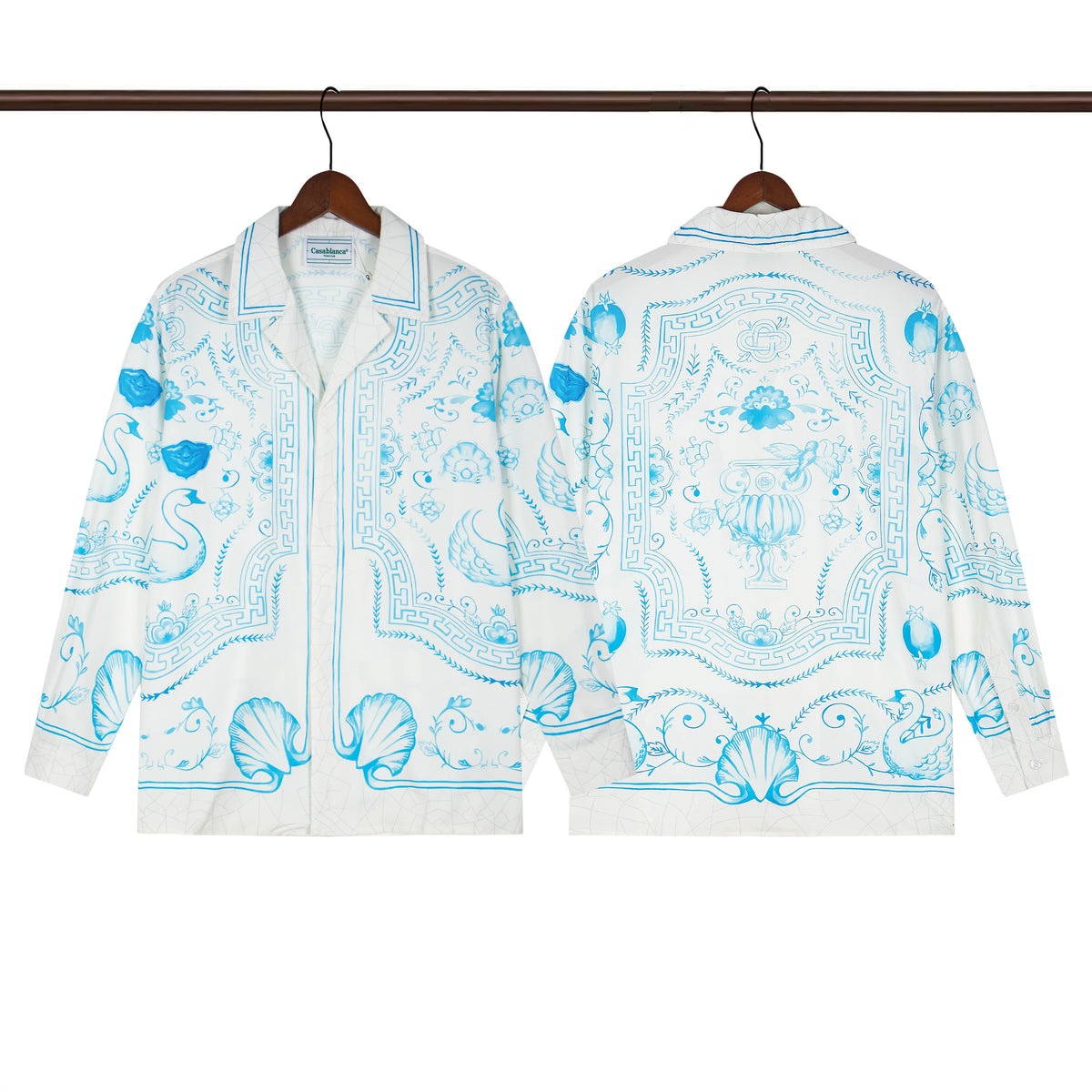 Casablanca Monogram Tile Silk-Style Shirt - Light Blue / White