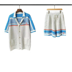 Casablanca Blue Stripe Shoulder Knit Set - White / Blue