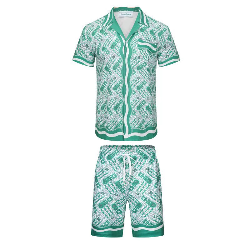Casablanca Green Architectural Line-Art Set - Green / White