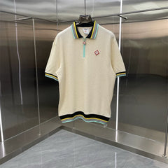 Casablanca Diamond Monogram Knit Polo Shirt - Off-White