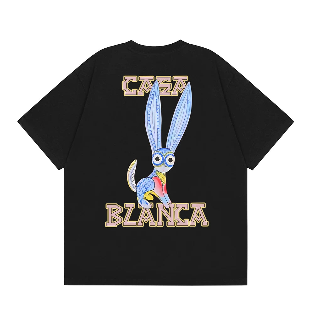 Casablanca Folkloric Blue Rabbit Back Graphic T-Shirt - Black