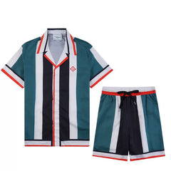 Casablanca Bold Vertical Stripe Set - Dark Green / Navy / White