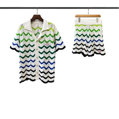 Casablanca Zigzag Wave Knit Set - White / Green / Blue